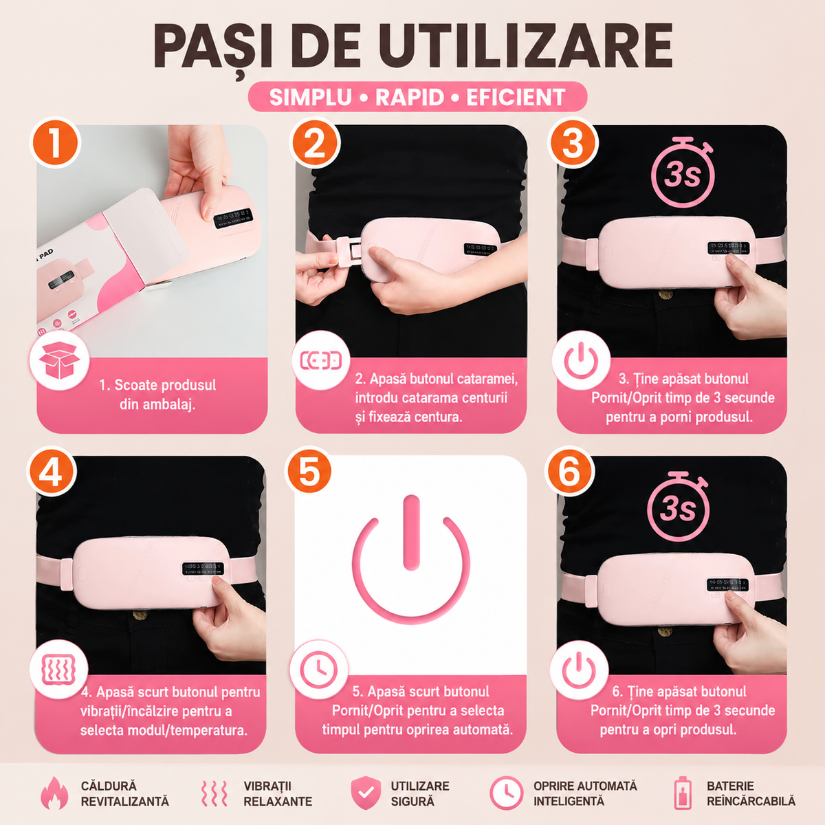 Centură Menstruală cu Încălzire și Masaj – Calmează Crampele și Durerile Abdominale