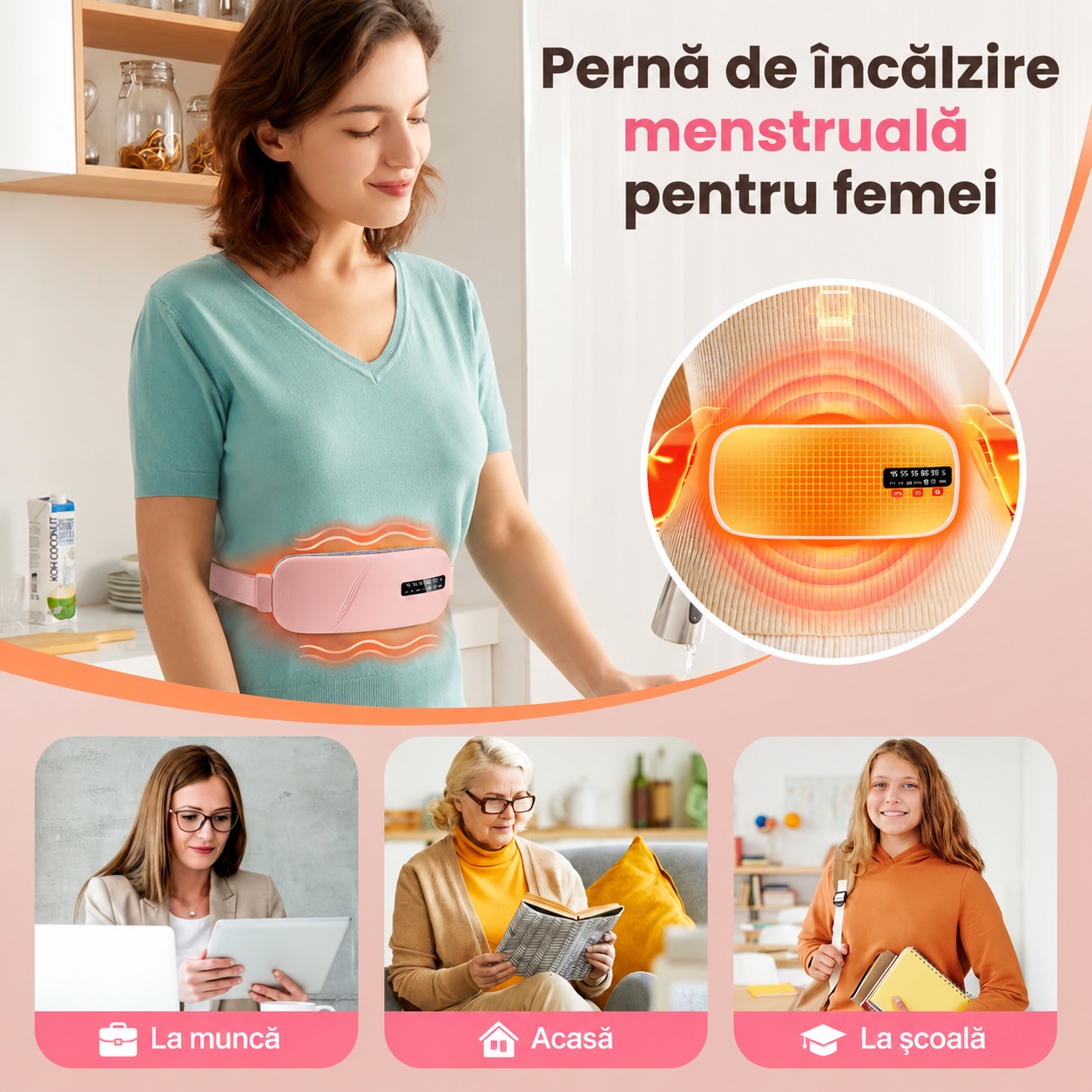 Centură Menstruală cu Încălzire și Masaj – Calmează Crampele și Durerile Abdominale